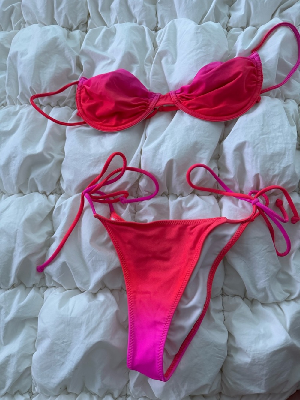 White Fox Boutique Neon Pink Ombre Bikini Bottoms and Top